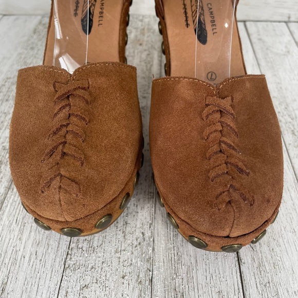 Jeffrey Campbell x Free People Brown Suede Studded Wooden Heel Clog Sandal - Picture 5 of 10